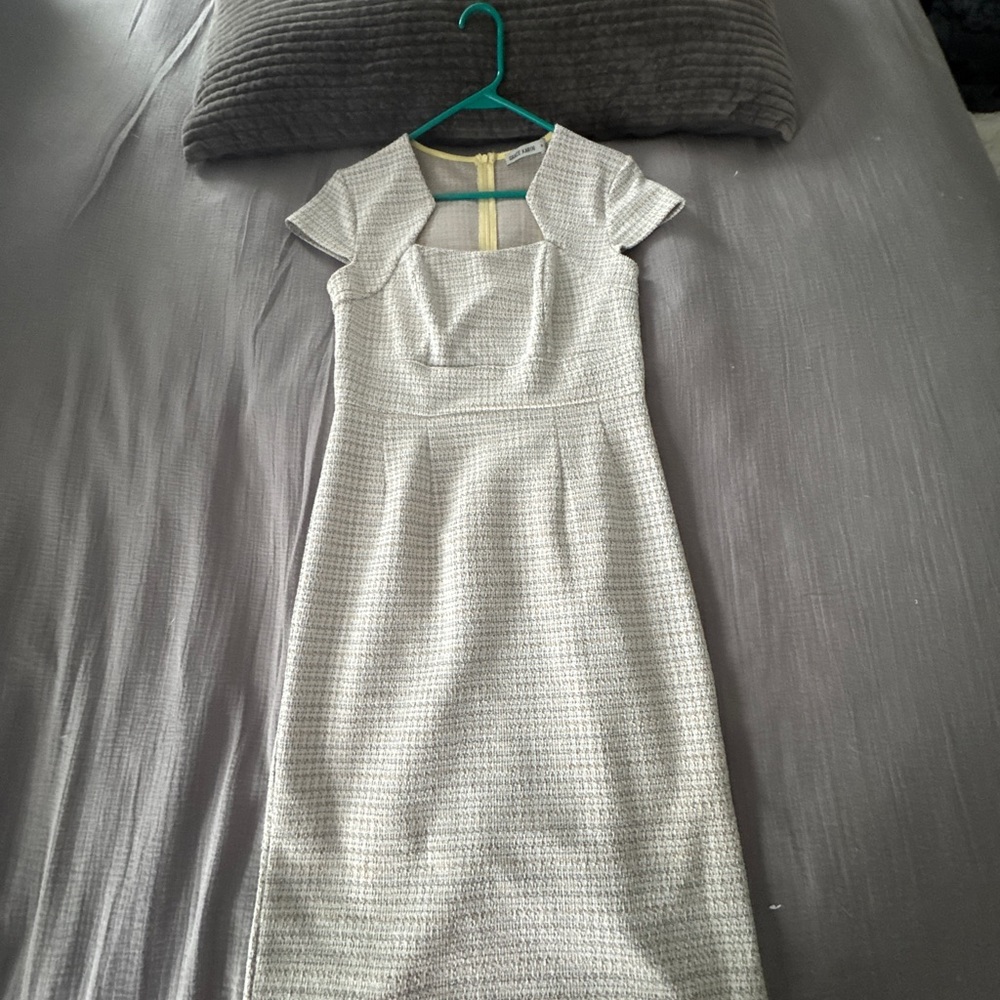 Grace Karin Adorable Yellow and Gray Tweed Dress